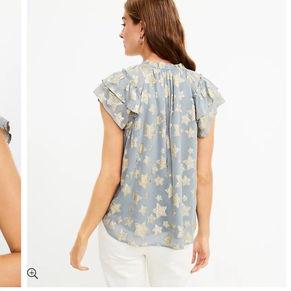 Fairycore Star celestial gold metallic sparkle print chiffon sparkly blouse - Picture 3 of 10